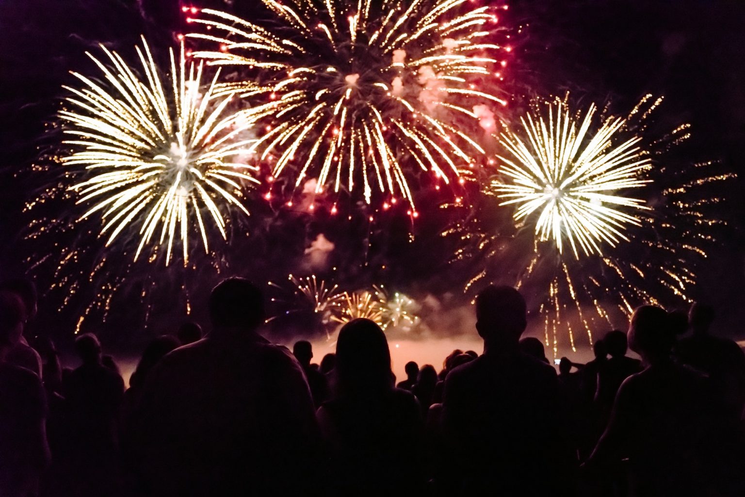 Crowd watching fireworks and celebrating new year